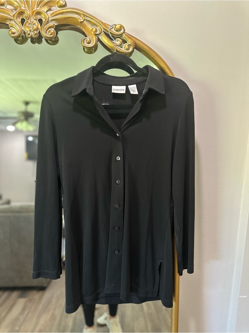 Chico's Black Long-Sleeve Button-Up Shirt